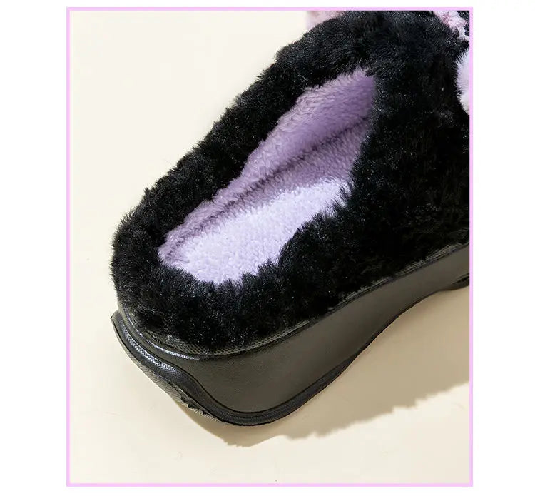 New green bow slippers winter women's 2024 shoes thick sole fuzzy slippers for home mules shoes woman fluffy metal house slipper