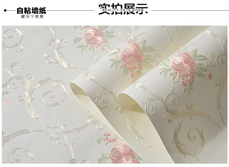 European Self-adhesive Non-woven Wallpaper 3d Garden Flower Warm Bedroom Living Room Wall paper Home Decor Luxury Wall Stickers