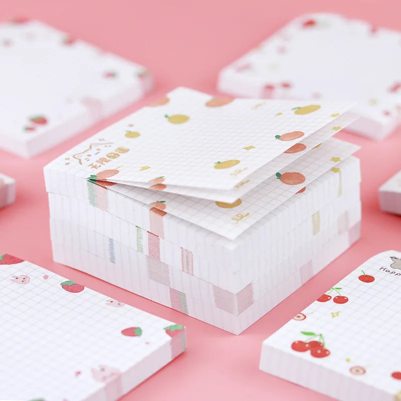80 pages/pack Kawaii Animals And Fruits Sticky Notes Memo Pad To Do List Cute Journaling Supplies Planner Sticker Deco