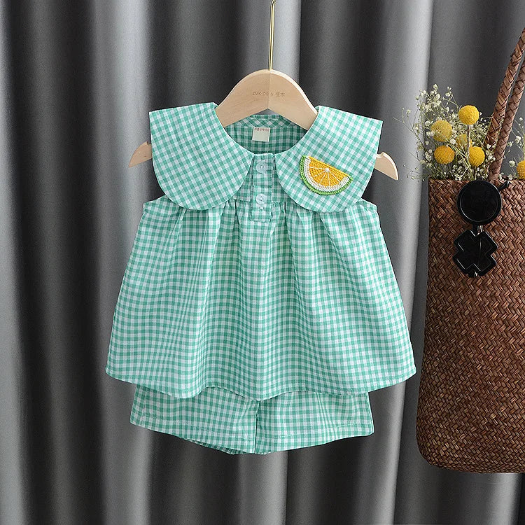 Summer Clothing Sets Baby Girl Cute Fruit Cotton Girls Plaid Sweet Princess 2pcs Suit Children's Clothing Kids Vestidos