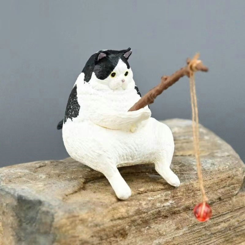 Fishing Cat Figurine Fishtanks Landscaping Ornament Aquariums Pendant Home Decor for Freshwater Saltwater Drop Shipping