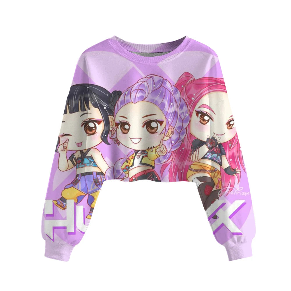 Casual Girls Movie Fans Gift Crop Hoodie Manga Kids Huntrix Kpop Demon Hunters Children's Sweatshirt Cute Tiger Hoody