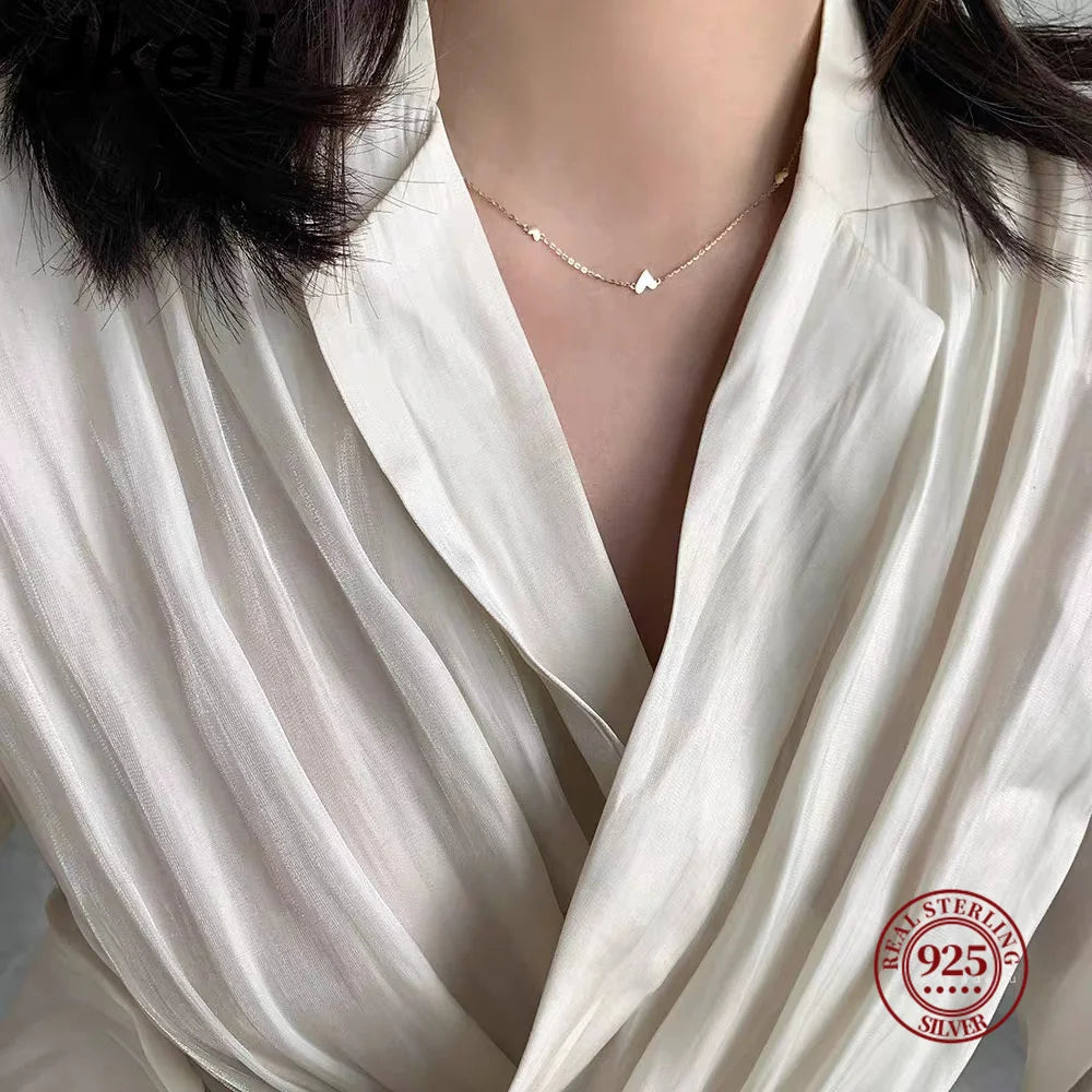 Jkeli S925 sterling silver necklace three hearts plated with 18k gold simple heart-shaped clavicle chain for women
