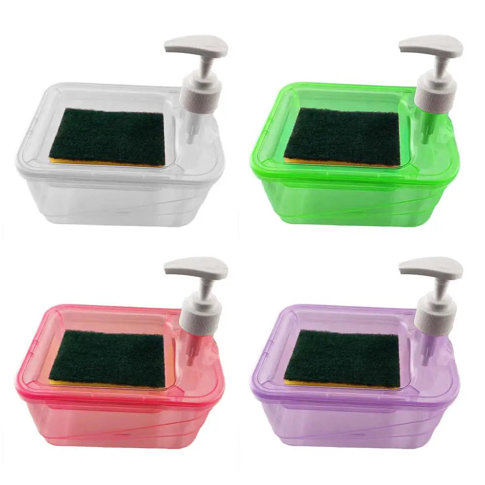3in1 Soap Dispenser & Scrubber Holder with Sponge Plastic Hand Soap/Dish Soap Dispenser for Kitchen Bathroom