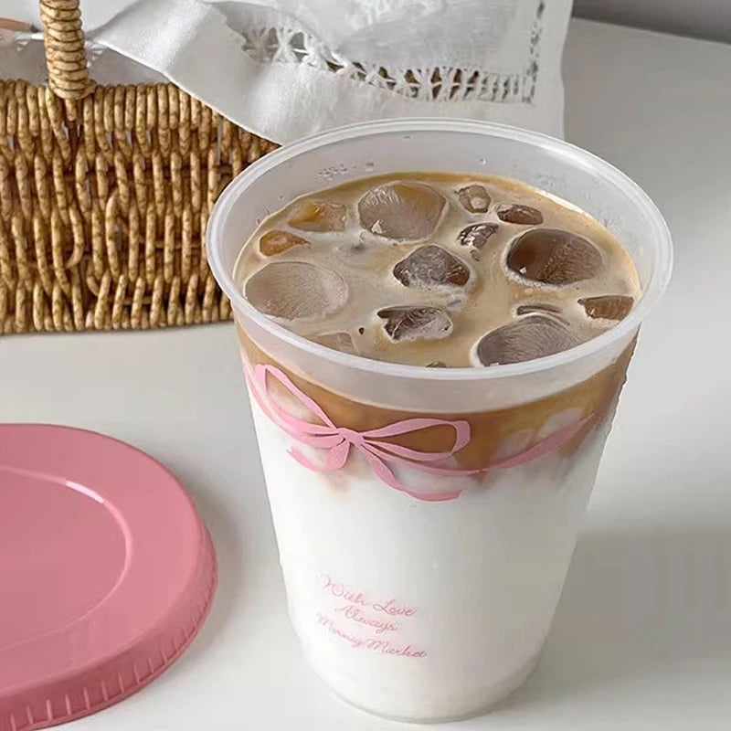 Kawaii Water Cup With Lid Straw For Coffee Juice Milk Tea Cute Plastic Water Bottle Portable Reusable Drinking Bottles BPA Free