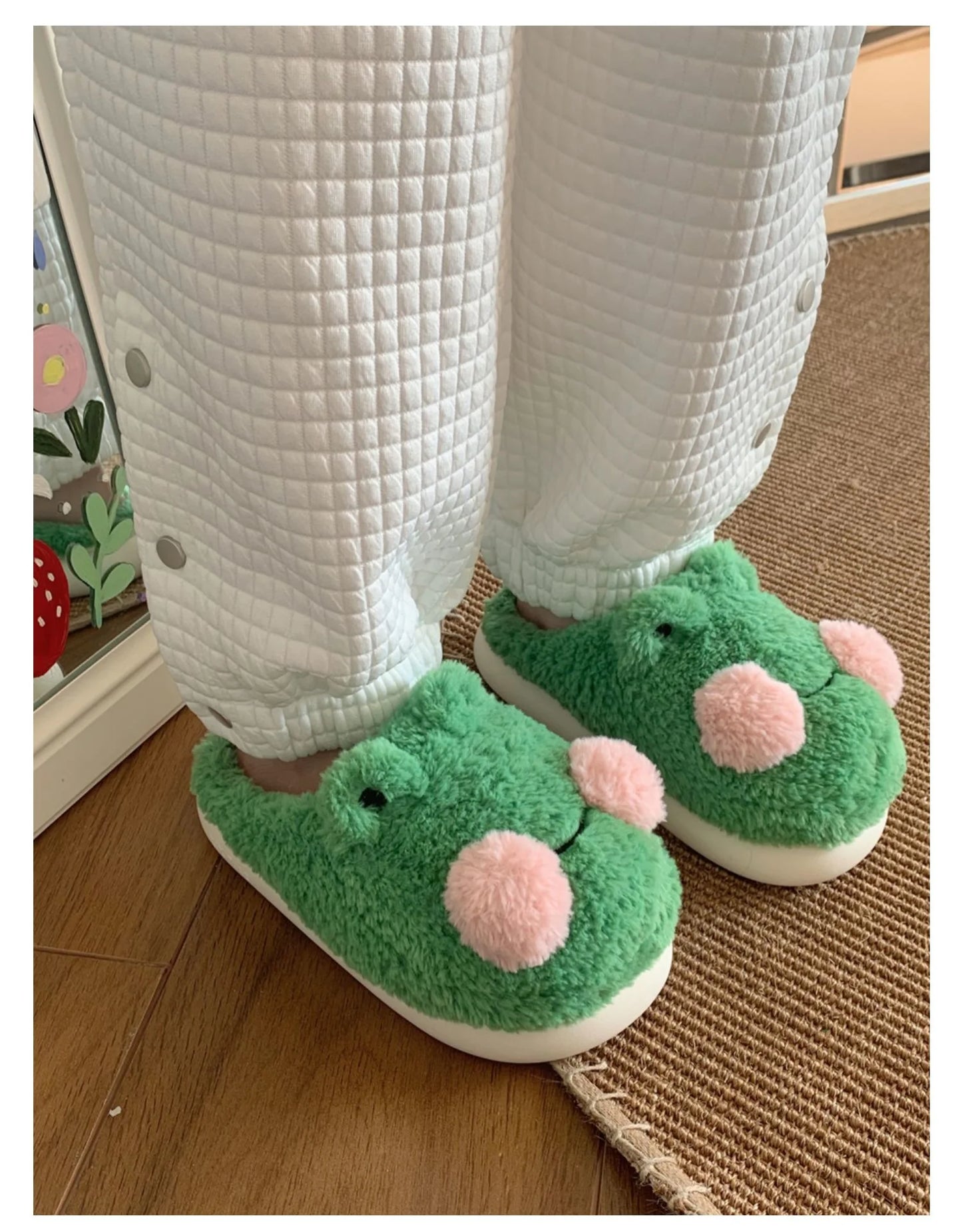 Funny Couple Lovely Frog Cotton Slippers 2022 Winter Student Anti Slip Warm Plush Home Slipper Men And Women Household Shoes