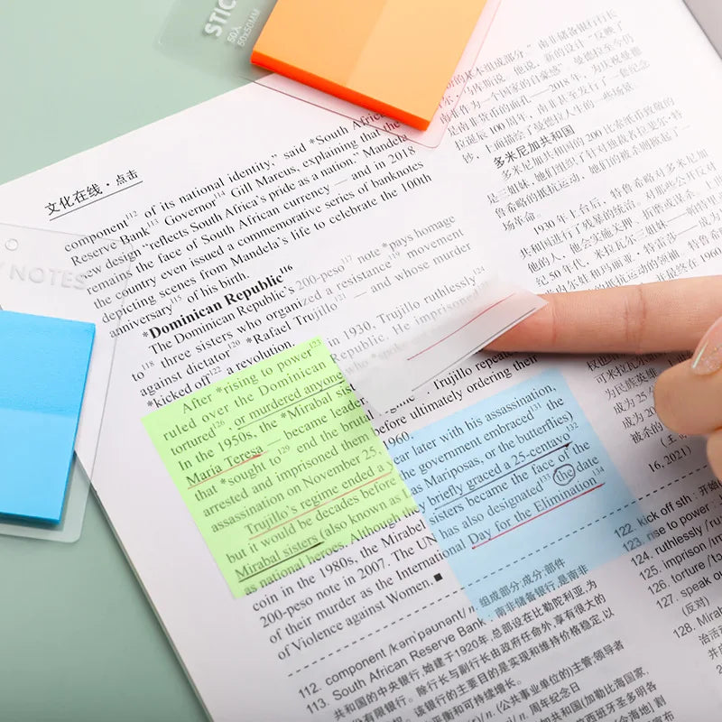 50 Sheets Color Transparent Waterproof 50*50mm Sticky Note Pads Notepads for School Stationery Office Supplies