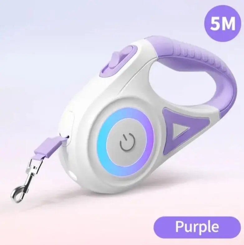 Retractable Dog Leash with Flashlight Front Safety Led Light 360°Tangle Free Training Leash