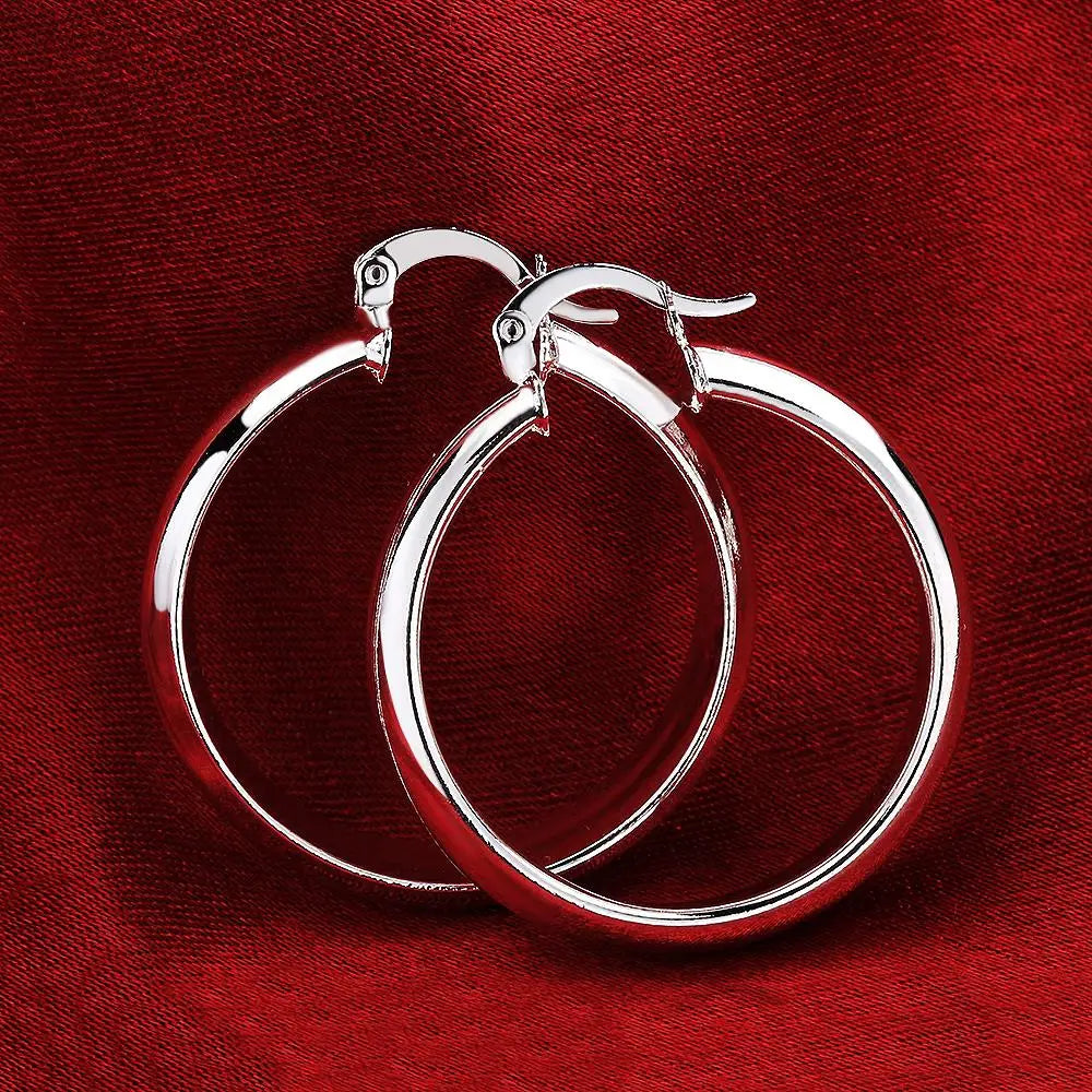 925 Sterling Silver 3.5CM smooth Big circle Earrings for Women Luxury Fashion Party Wedding Accessories Jewelry Christmas Gifts