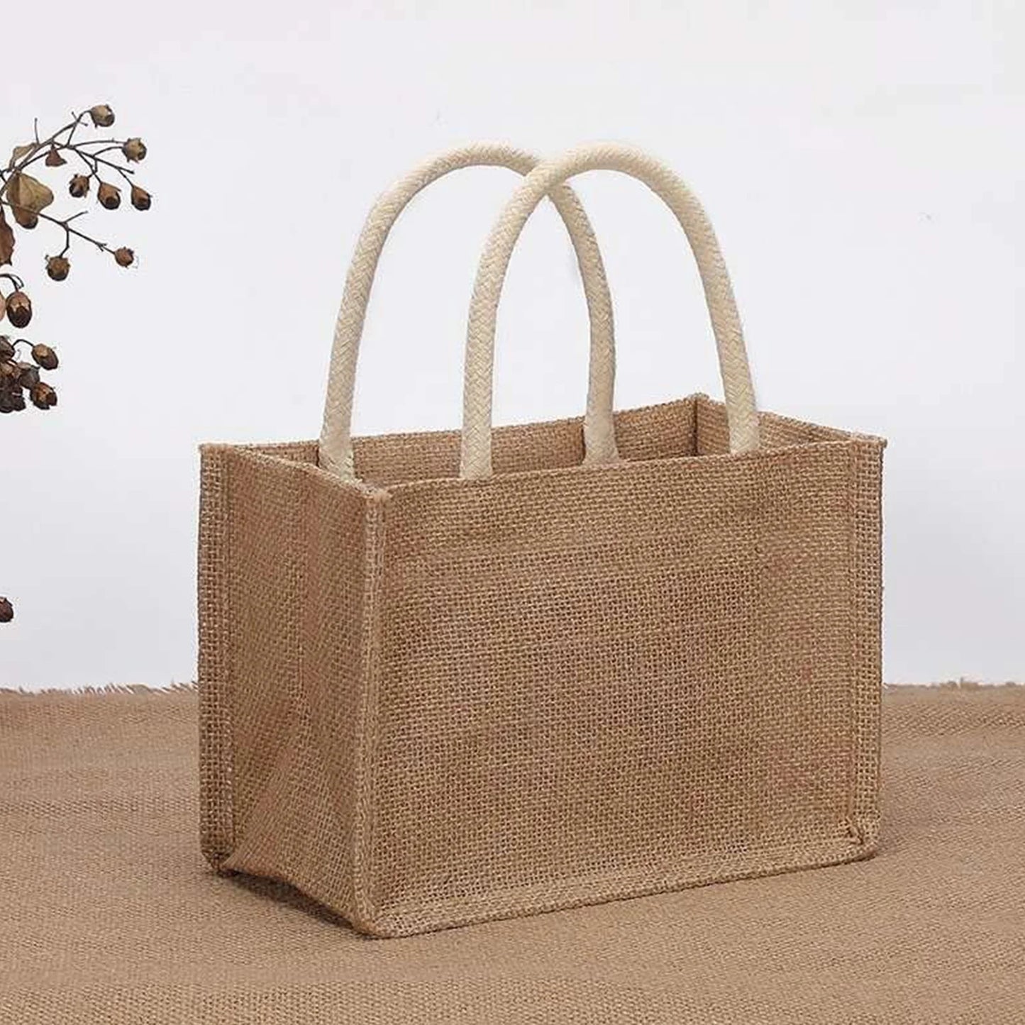 Jute Beach Shopping Handbag Burlap Tote Bag Reusable Eco Friendly Gift Bags with Handle for Crafts Birthday Parties Wedding