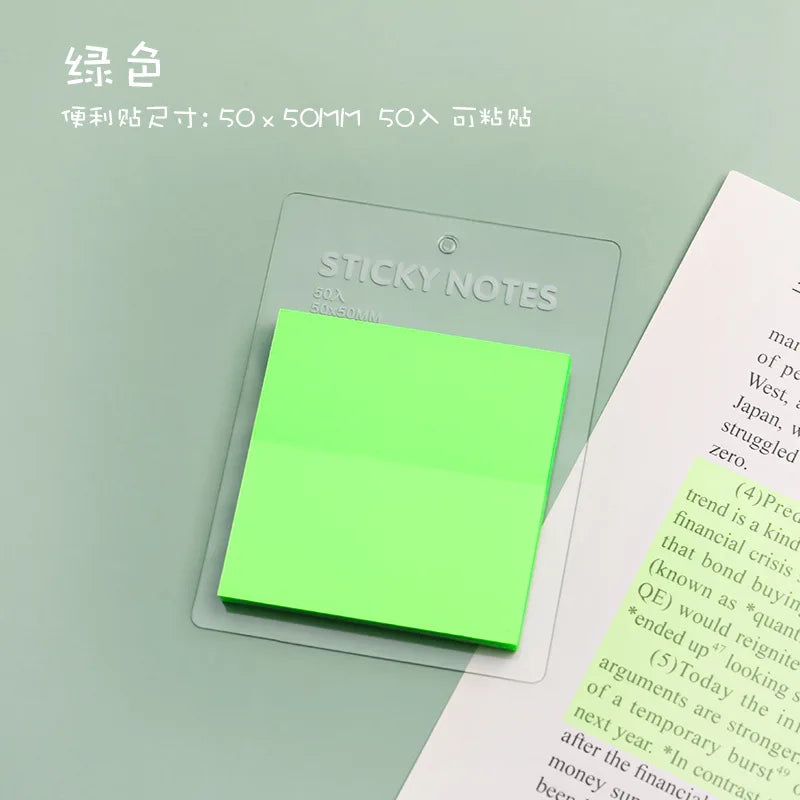 50 Sheets Color Transparent Waterproof 50*50mm Sticky Note Pads Notepads for School Stationery Office Supplies