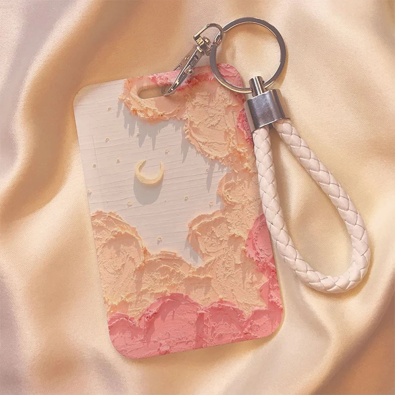 Cartoon Ins Photocard Holder Keychain Kpop Students Card Protectors Pink ID Bank Cards Cover School Stationery
