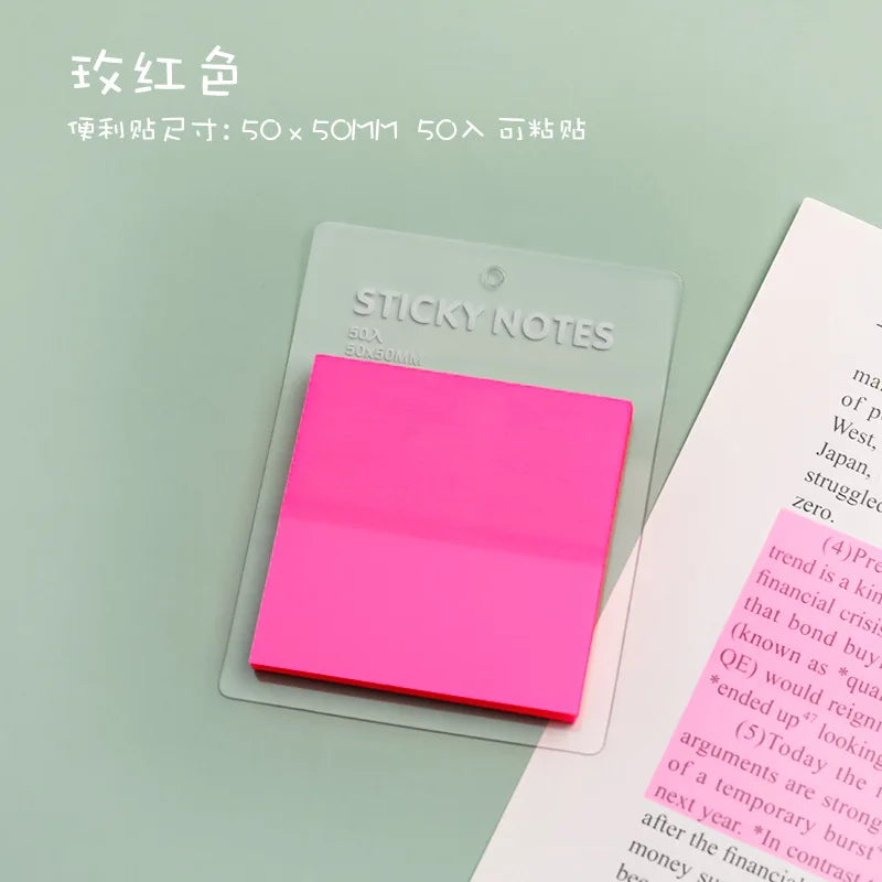 50 Sheets Color Transparent Waterproof 50*50mm Sticky Note Pads Notepads for School Stationery Office Supplies