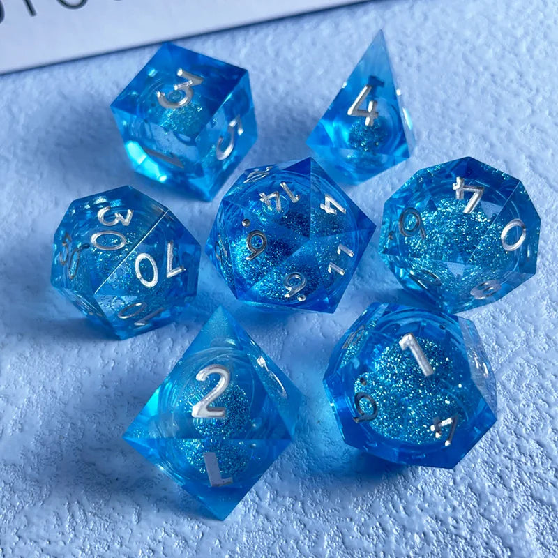 7PCS DND D20 Liquid Core Flow Eye Dice Sets for COC Dungeon and Dragon Pathfinder RPG Role Playing Games Party Toys Accessories