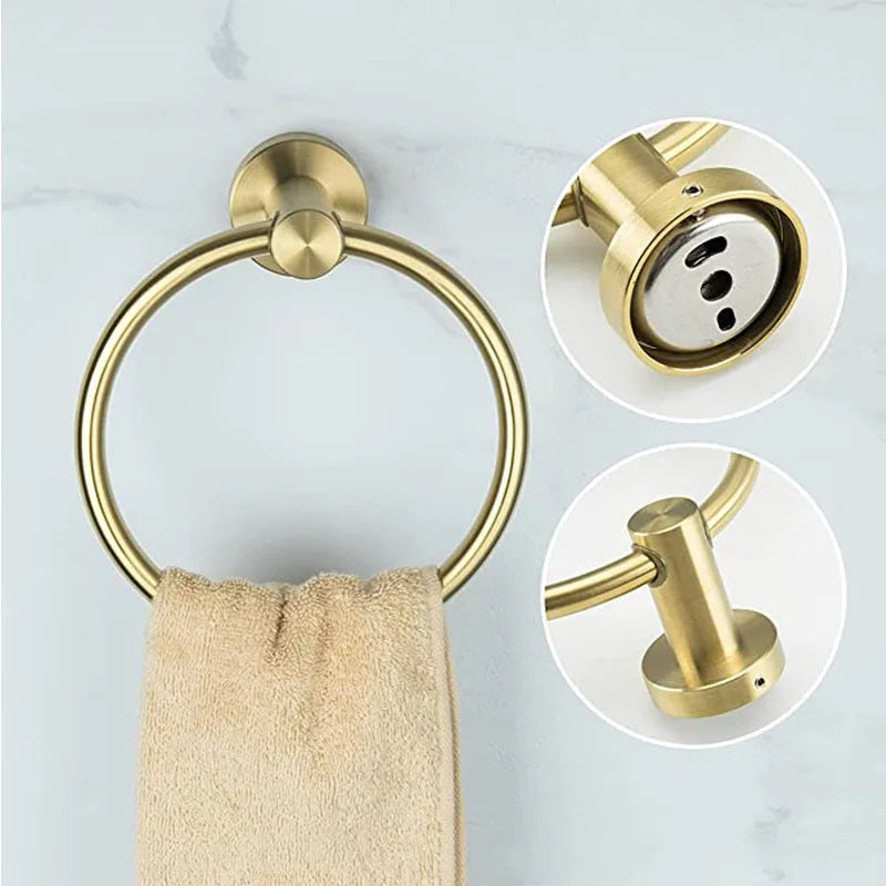 Bathroom Hardware Set Accessories Gold Shelf Robe Hook Hanger Towel Rail Bar Rack Tissue Paper Holder Stainless Steel