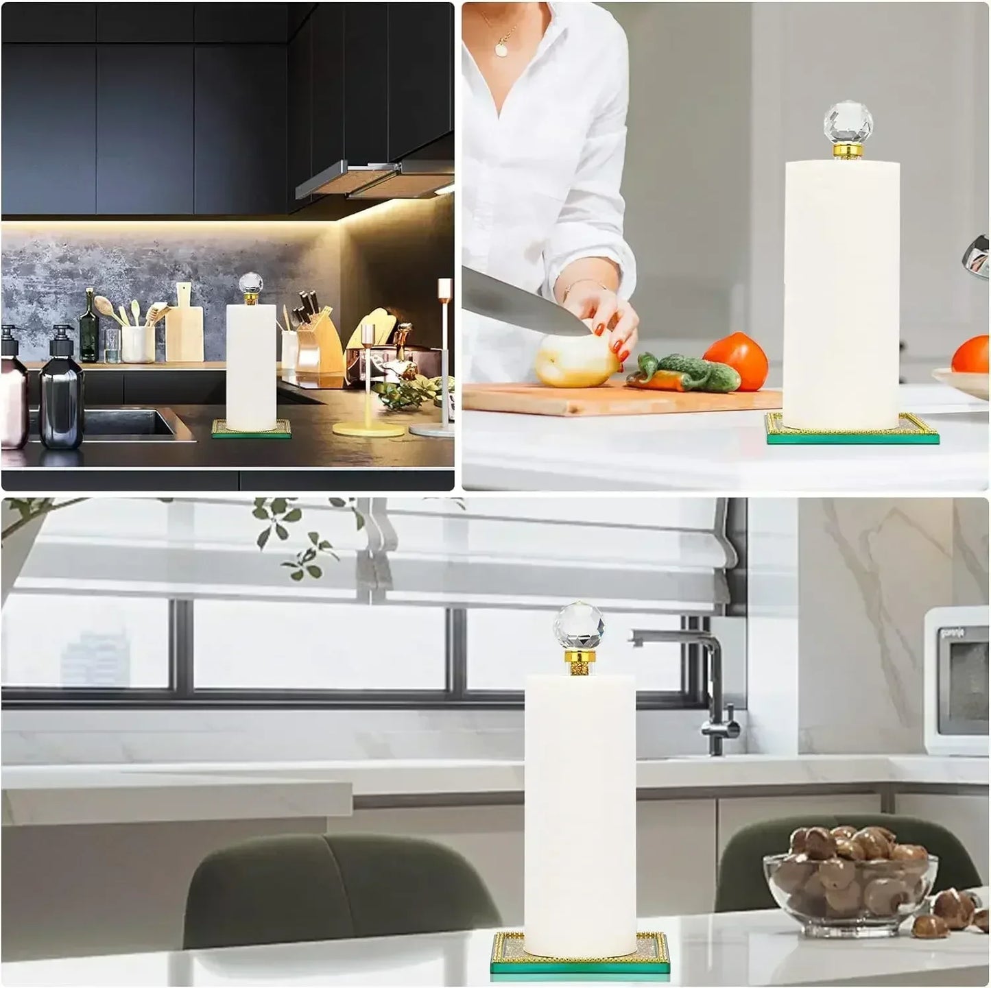 Crystal Paper Towel Holder Stand Countertop Toilet Tissue Roll Holders with Bling Heavy Base House Decor for Kitchen Bathroom