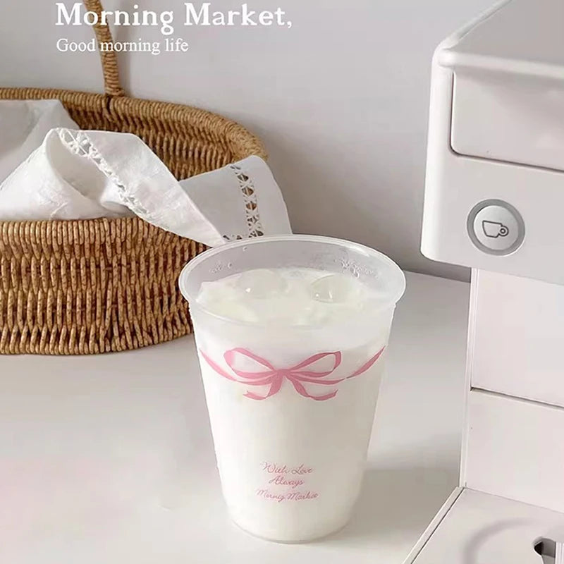 Kawaii Water Cup With Lid Straw For Coffee Juice Milk Tea Cute Plastic Water Bottle Portable Reusable Drinking Bottles BPA Free