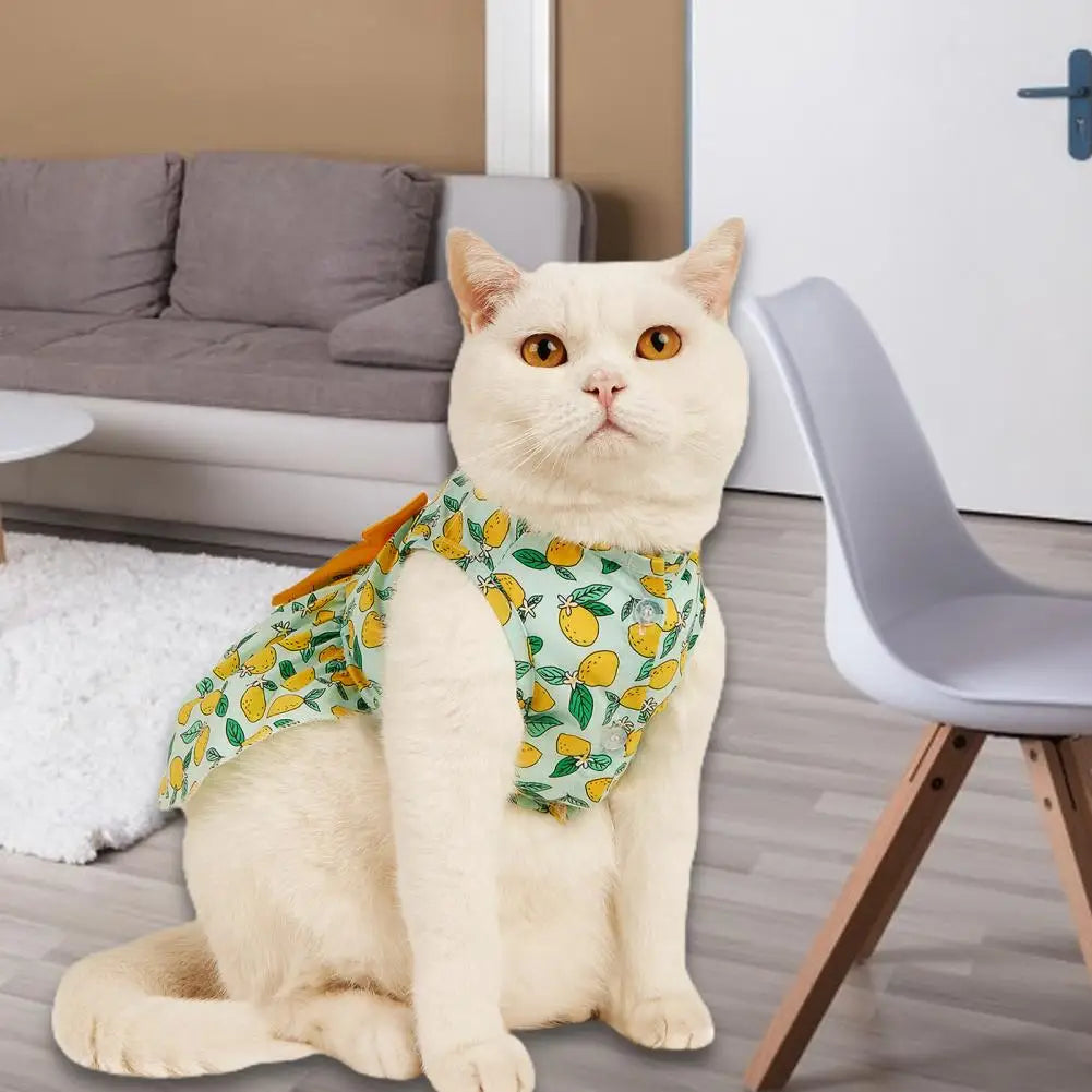 Lovely Cat Skirt Decorating Pet Vest Lemon Printing Clothes Pullover Soft Texture Kitten Dress for Party