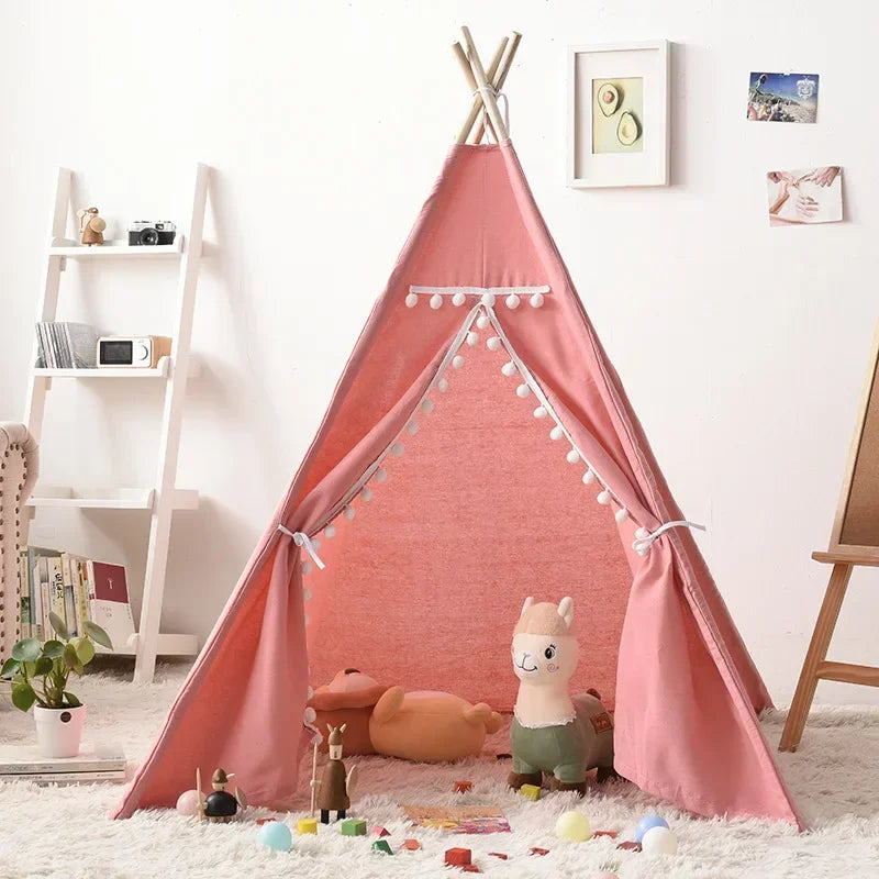 1.6M Portable Children Tents Tipi Play House Kids Cotton Canvas Indian Play Tent Wigwam Child Beach Teepee Party Room Decor