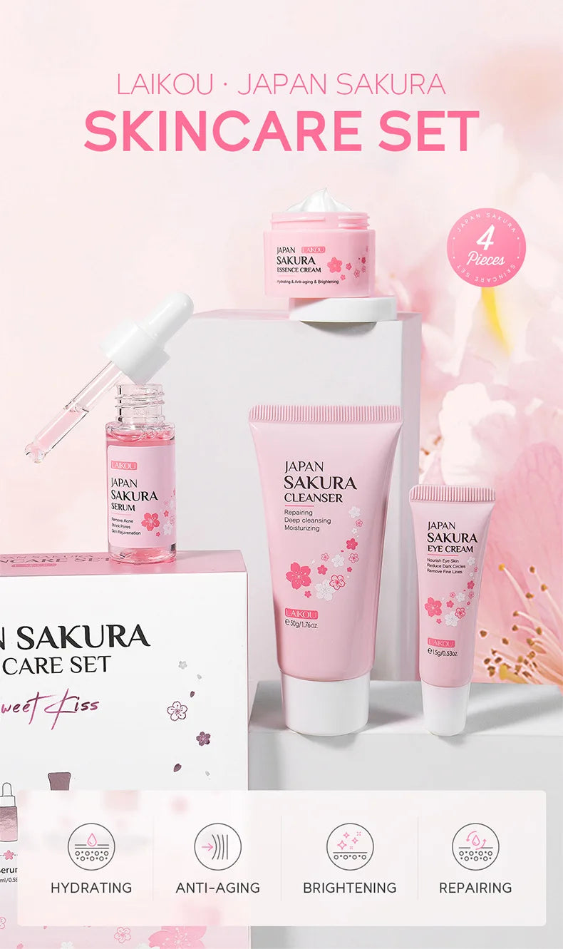 Facial Products Kit Sakura Skin Care Set Facial Cleanser Serum Face Cream Fade Dark Circles Eye Cream Korean Skincare Products