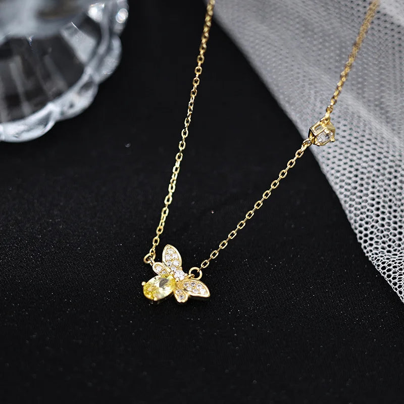 Fashion 925 Sterling Silver Small Bee Zircon Necklace Charm Animal Pendant Cute Clavicle Chains Fine Jewelry for Women