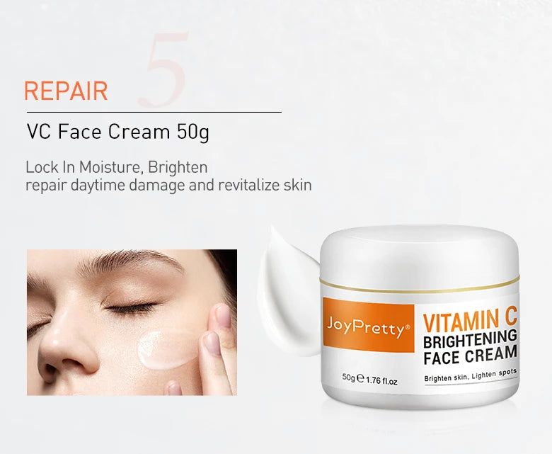 JoyPretty Vitamin C Face Skin Care Kit 5Pcs Whitening Cream for Dark Skin Serum Cleanser Facial Skin Lightening Moisturizing Set