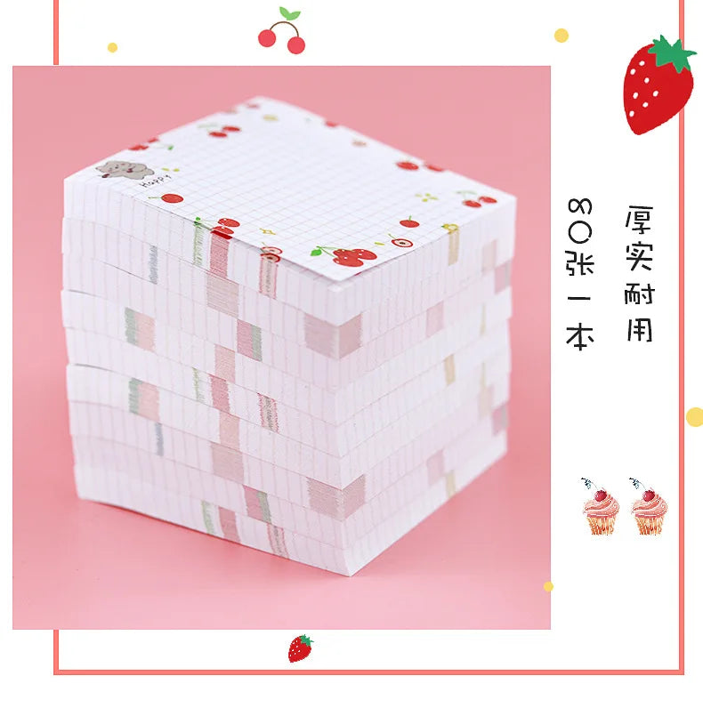 80 pages/pack Kawaii Animals And Fruits Sticky Notes Memo Pad To Do List Cute Journaling Supplies Planner Sticker Deco