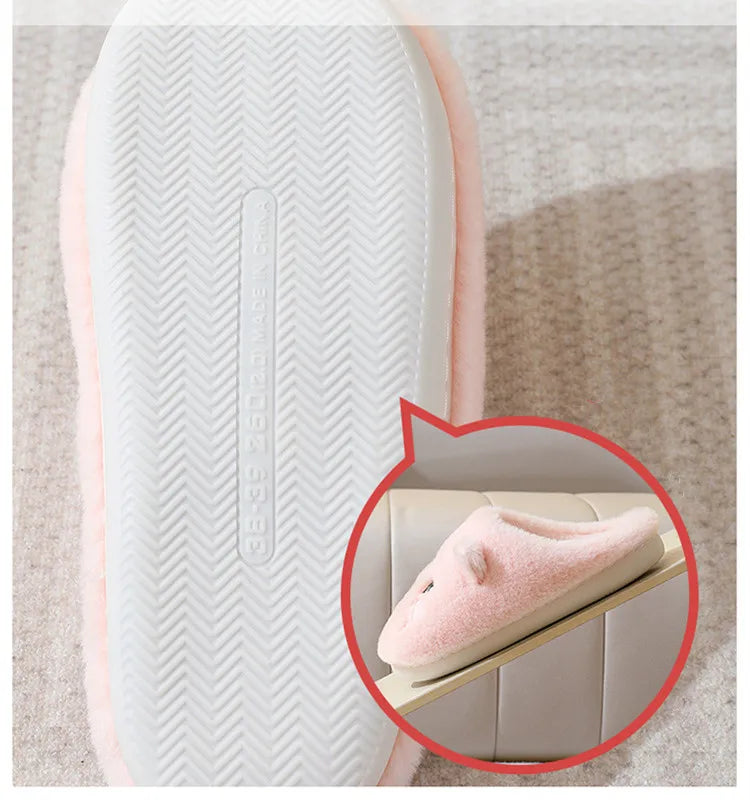 New Winter Women Lovely Cat Plush Slippers Warm Shoes Slides Cute Cartoon Cat Fuzzy Slippers Men Soft Footwear Home Cotton Shoes