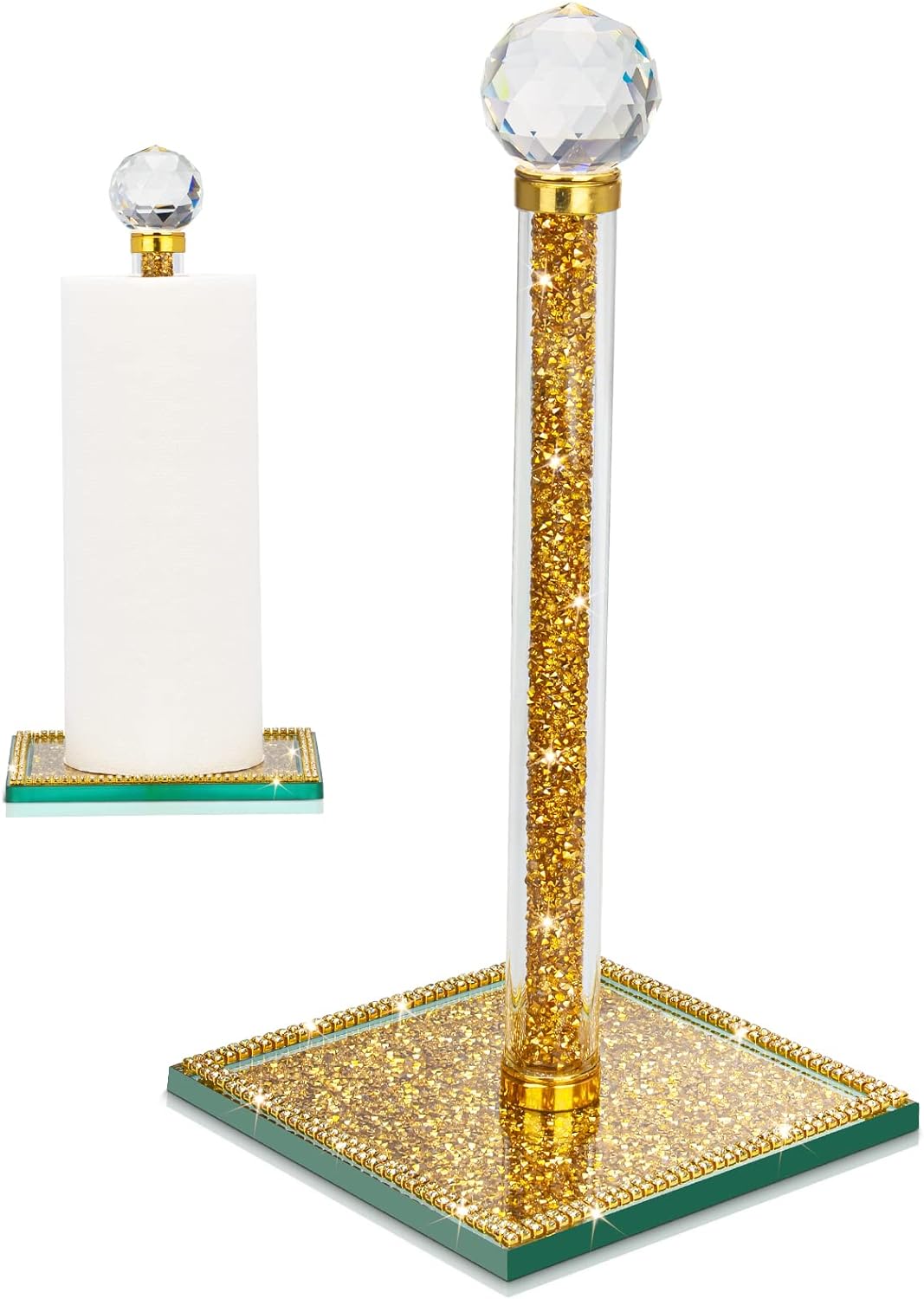 Crystal Paper Towel Holder Stand Countertop Toilet Tissue Roll Holders with Bling Heavy Base House Decor for Kitchen Bathroom