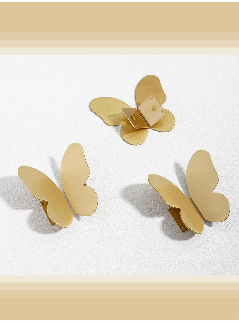 Brass Butterfly Furniture Handles Gold Ins Wind Insect Design Bedroom Wardrobe Children's Room Pulls Cabinet Drawer Dresser Knob