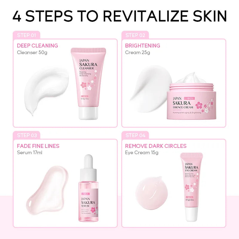 Facial Products Kit Sakura Skin Care Set Facial Cleanser Serum Face Cream Fade Dark Circles Eye Cream Korean Skincare Products