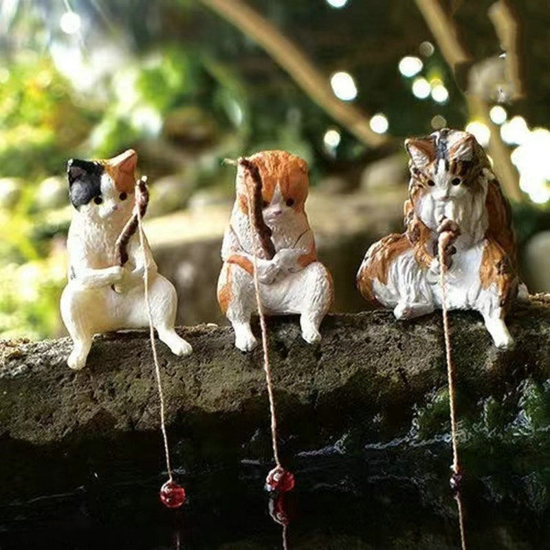 Fishing Cat Figurine Fishtanks Landscaping Ornament Aquariums Pendant Home Decor for Freshwater Saltwater Drop Shipping