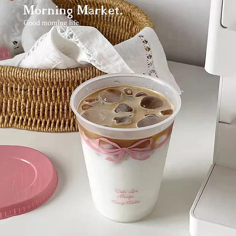 Kawaii Water Cup With Lid Straw For Coffee Juice Milk Tea Cute Plastic Water Bottle Portable Reusable Drinking Bottles BPA Free