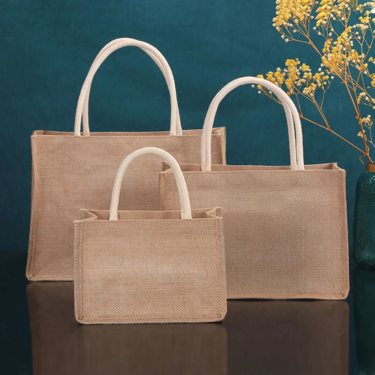 Jute Beach Shopping Handbag Burlap Tote Bag Reusable Eco Friendly Gift Bags with Handle for Crafts Birthday Parties Wedding