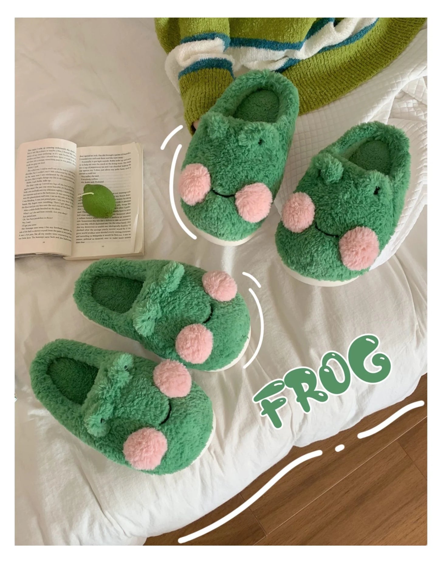 Funny Couple Lovely Frog Cotton Slippers 2022 Winter Student Anti Slip Warm Plush Home Slipper Men And Women Household Shoes