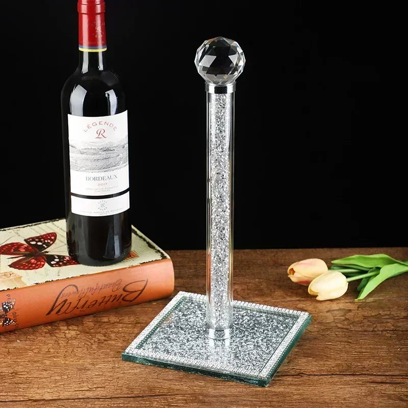 Crystal Paper Towel Holder Stand Countertop Toilet Tissue Roll Holders with Bling Heavy Base House Decor for Kitchen Bathroom