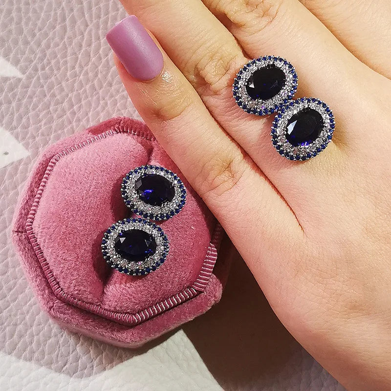 Princess Diana Lab Sapphire Stud Earring 925 sterling silver Jewelry Engagement Wedding Earrings for Women Charm Promise Gift