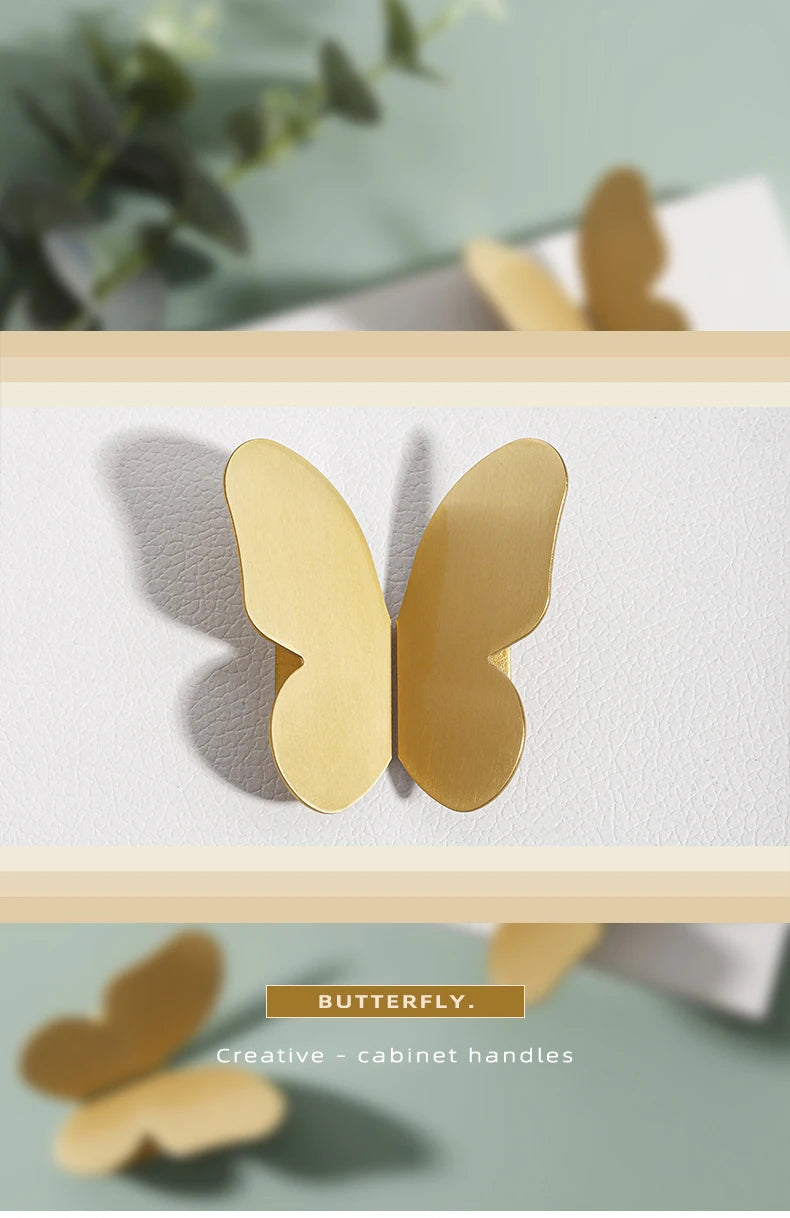 Brass Butterfly Furniture Handles Gold Ins Wind Insect Design Bedroom Wardrobe Children's Room Pulls Cabinet Drawer Dresser Knob