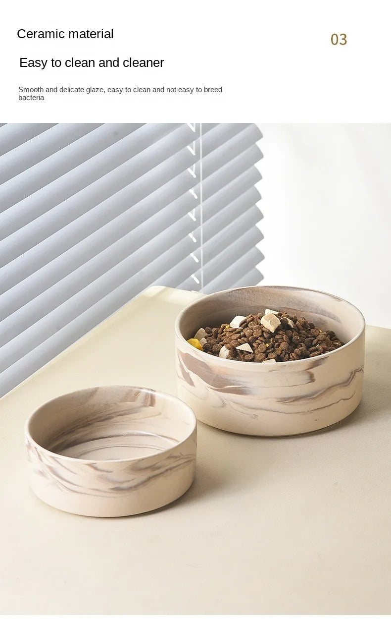 Marbling Ceramic Cat and Dog Bowl Medium Large Dog Feeding and Feeding Double Bowl with Wooden Rack Pet Puppy Accessories