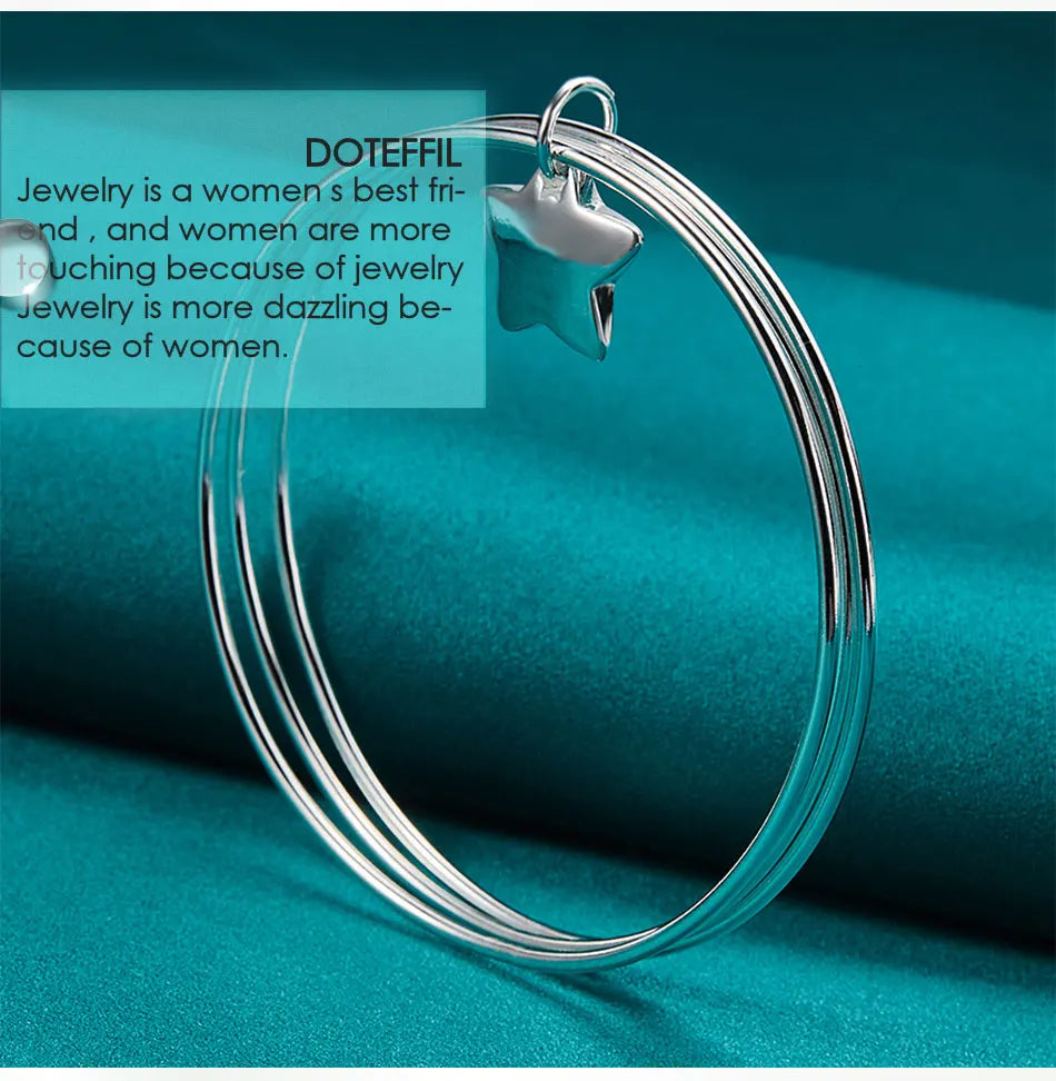 DOTEFFIL 925 Sterling Silver Three Circle Star Bangle Bracelet For Woman Man Wedding Engagement Fashion Charm Party Jewelry