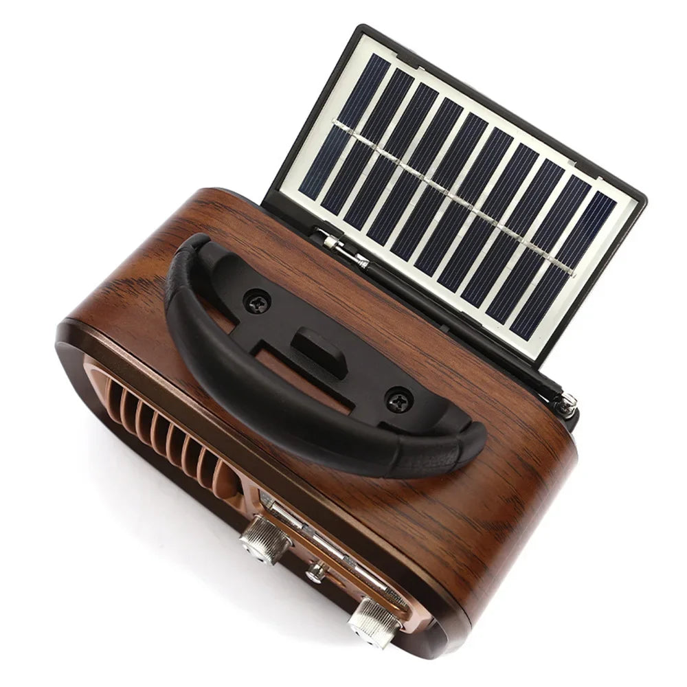 Mini Wooden Radio With Solar Panel Am Fm Sw Three Band Stereo Multi Functional Music Player Retro Portable Bluetooth Speaker