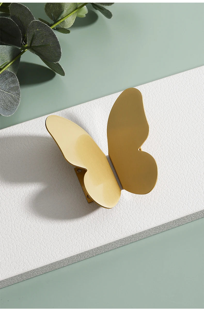 Brass Butterfly Furniture Handles Gold Ins Wind Insect Design Bedroom Wardrobe Children's Room Pulls Cabinet Drawer Dresser Knob