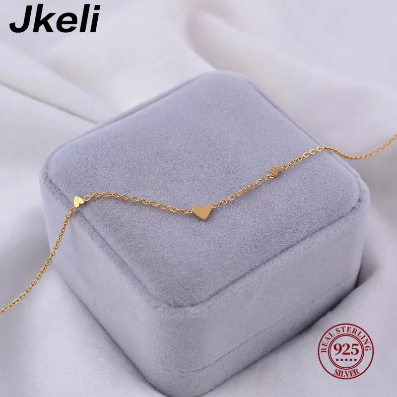 Jkeli S925 sterling silver necklace three hearts plated with 18k gold simple heart-shaped clavicle chain for women