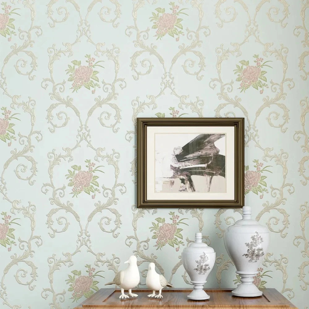 European Self-adhesive Non-woven Wallpaper 3d Garden Flower Warm Bedroom Living Room Wall paper Home Decor Luxury Wall Stickers
