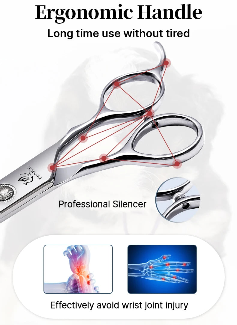 Fenice Professional Home Pets Grooming Set 6//6.5/7/7.5 Inch Bearing Screw Straight Curved Thinning Chunker Shears for Dogs/Cat