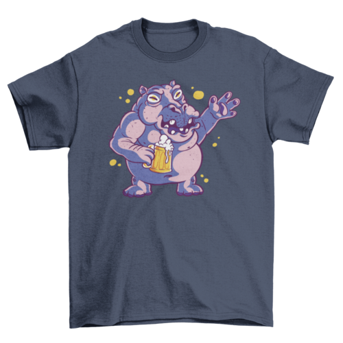 Cartoon drunk hippo t-shirt