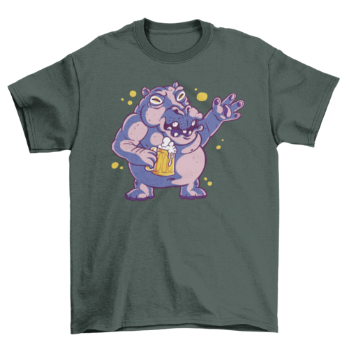 Cartoon drunk hippo t-shirt
