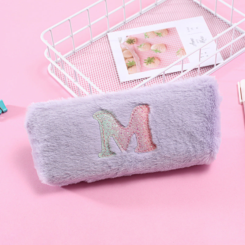 Fashionable Portable Simple Plush Letter Square Pencil Pouch