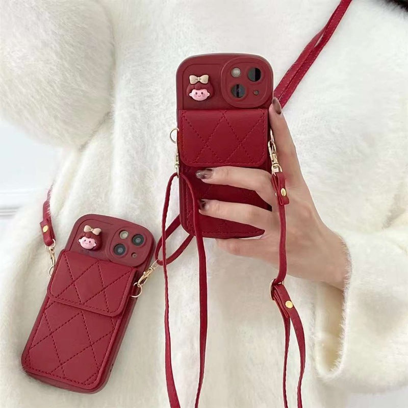 New Year Red Crossbody Card Holder With Lanyard