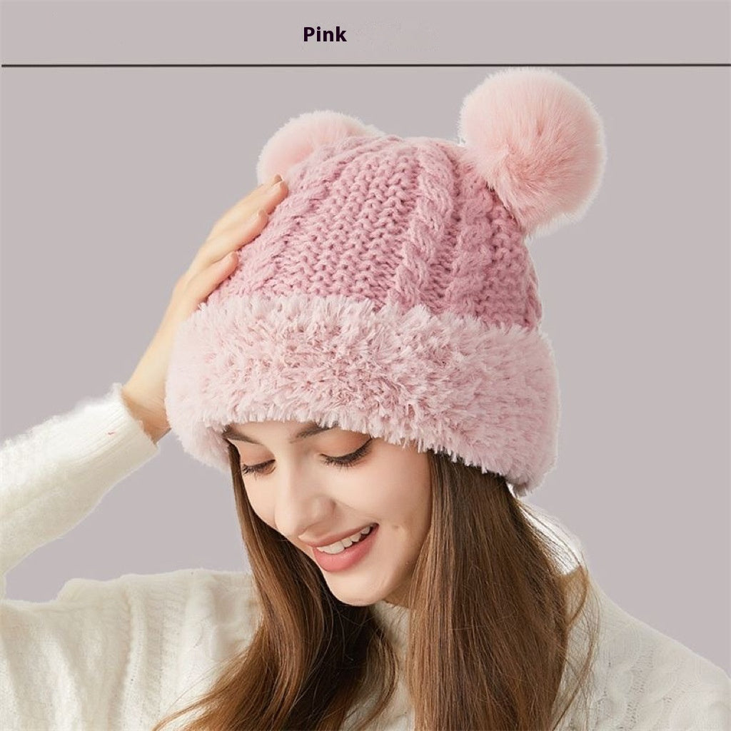 Winter Cute Fur Ball Knitted Hat Children Outdoor